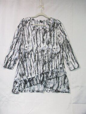 Shana Tunic Top Size Large Black White Geometric Crinkle Artsy Art To Wear